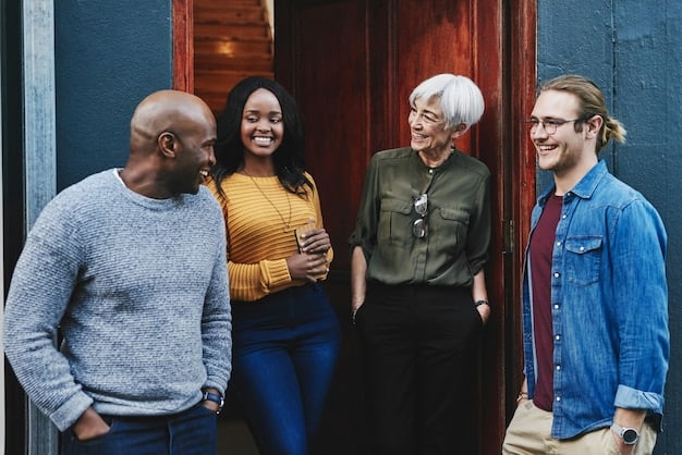 A diverse group of people (young, old, different ethnicities) standing together, looking hopeful and confident about their healthcare rights. The background shows a stylized representation of the American flag.