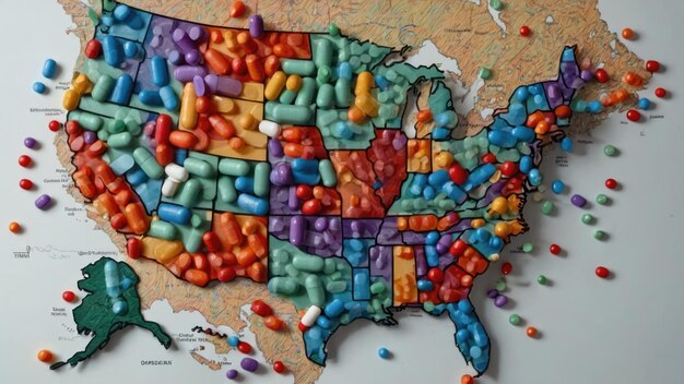 A map of the United States, with states that have expanded Medicaid highlighted in green and those that have not in red, illustrating the geographical disparity in coverage.