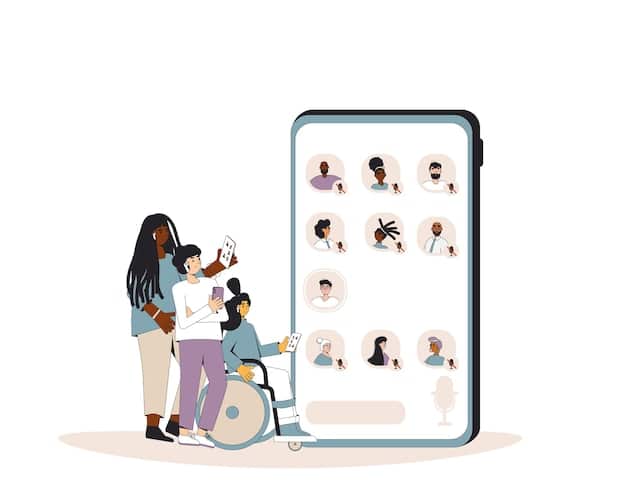 A graphic showing a person holding a smartphone with the HealthCare.gov website displayed on the screen. The background features diverse people representing the ACA's inclusivity.