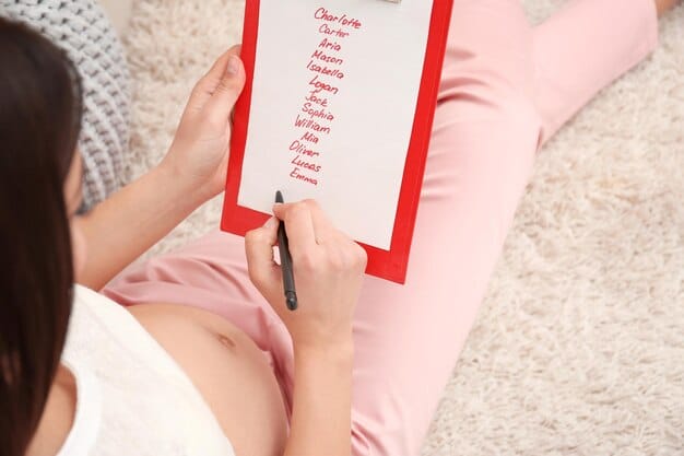 A pregnant woman smiling and holding her belly, with a calendar marked with prenatal appointments in the background.