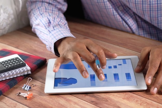 A person using a tablet to log medical expenses into an HSA tracking app. The app shows categories for different types of expenses and a summary of total spending.