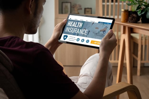 A close-up shot of hands using a tablet or laptop to compare different health insurance plans on a marketplace website. The focus is on the interface and the user experience of navigating and comparing plans, emphasizing the digital tools available to make informed choices.