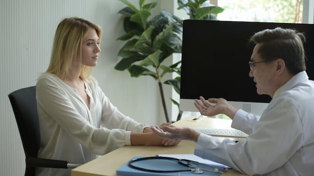 A doctor and patient discussing health insurance coverage options in an office setting, highlighting the importance of informed choices.