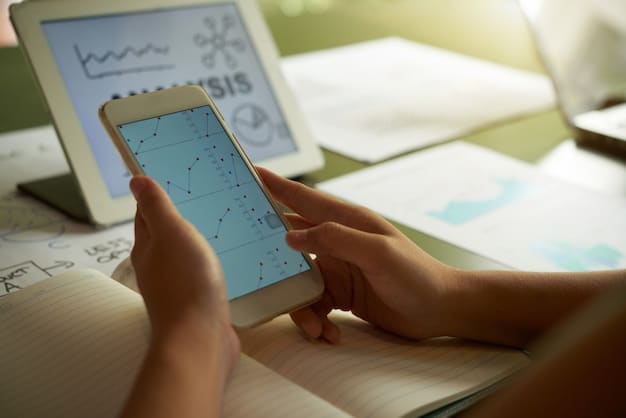 A person looking at a detailed screen time report on their smartphone, with graphs and numbers indicating app usage, symbolizing data analysis and self-awareness.