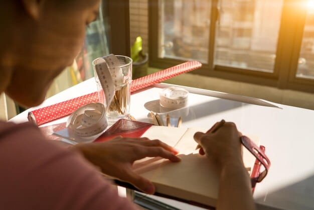 A person journaling with a cup of tea, reflecting on their week, symbolizing personalization and reflection.