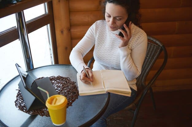 A person sitting calmly at a table before an empty chair, with a notepad and pen, deep in thought, preparing for an important discussion. The setting is clean and uncluttered.