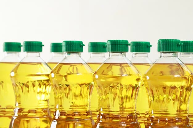 A visual comparison of a selection of unhealthy cooking oils like soybean, corn, and partially hydrogenated oils displayed prominently next to a label 