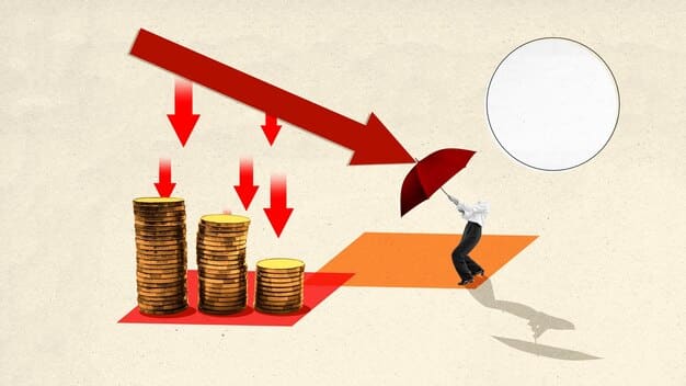A stack of coins with a declining arrow pointing downwards, illustrating the concept of financial loss and missed opportunity, alongside a silhouette of a person looking distressed.