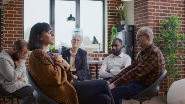 A diverse support group meeting in a comfortable setting, demonstrating mutual understanding and empathy amongst participants of various ages and backgrounds.