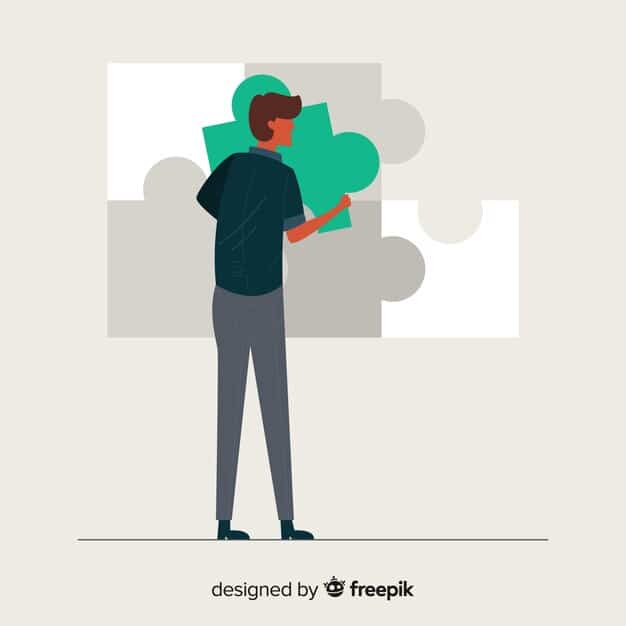 A person looking thoughtfully at a puzzle piece that doesn't quite fit, symbolizing the challenge of identifying and addressing weaknesses in personal development.