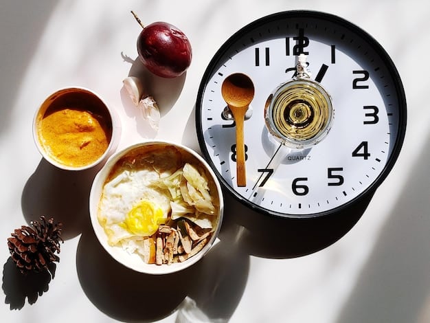 A visual representation of the 16/8 intermittent fasting schedule, showing a clock divided into an 8-hour eating window and a 16-hour fasting window. The image includes icons of healthy foods to represent the eating period and a crescent moon to represent the fasting period, clearly illustrating the concept of intermittent fasting.