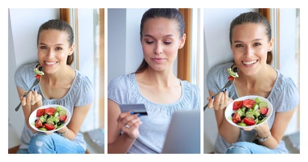 A split-screen image showing two different people practicing intermittent fasting. On the left, a person is preparing a healthy meal during their eating window, while on the right, a person is doing yoga during their fasting period. The image demonstrates the flexibility of intermittent fasting and how it can be integrated into different lifestyles and routines, highlighting the personalized nature of the approach.