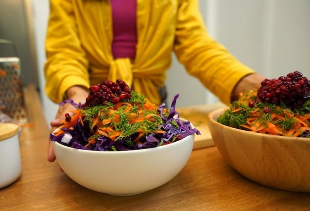A close-up shot of a person preparing a vibrant, colorful salad. Hands are visible adding a variety of fresh vegetables, like bell peppers, tomatoes, and spinach, into a large bowl. The focus is on the textures and colors of the fresh ingredients, conveying the health benefits and ease of incorporating antioxidants into daily meals.