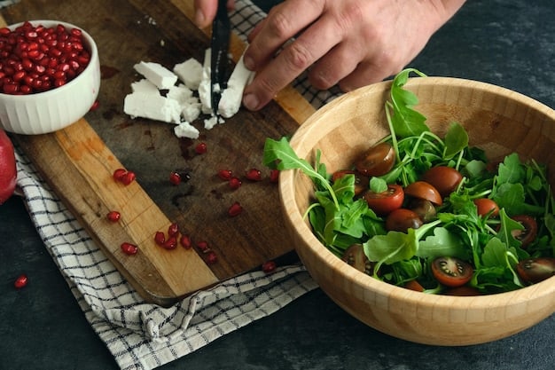 A close-up shot of a person's hands preparing a vibrant salad with mixed greens, cherry tomatoes, cucumber slices, and shredded carrots. The focus is on the fresh, colorful ingredients and the act of preparing a healthy meal, emphasizing the positive association with 'The 30-Day Challenge to Eat More Fruits and Vegetables'.