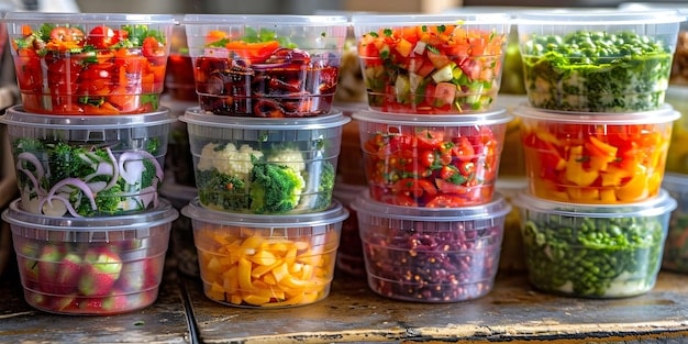 A photo showing a selection of pre-cut vegetables and fruits stored in clear containers in a refrigerator. Carrots, bell peppers, cucumber slices, grapes, and apple slices are neatly arranged, ready for easy snacking. The image conveys the idea of convenient and healthy eating habits to support 'The 30-Day Challenge to Eat More Fruits and Vegetables'.