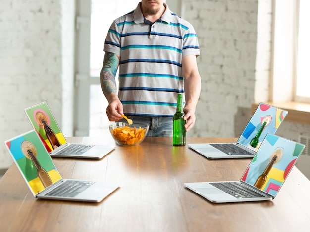 A person sitting at a desk with multiple screens displaying different social media feeds. They look overwhelmed and stressed, with their hands covering their face. The image illustrates the feeling of being overloaded by social media content and the potential for mental health issues.