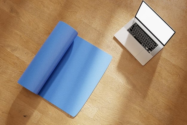 A workspace setup featuring a book on the desk, a yoga mat nearby, and a water bottle, demonstrating how to optimize the environment for habit stacking. The scene should convey ease and accessibility, encouraging viewers to implement similar strategies in their own spaces.