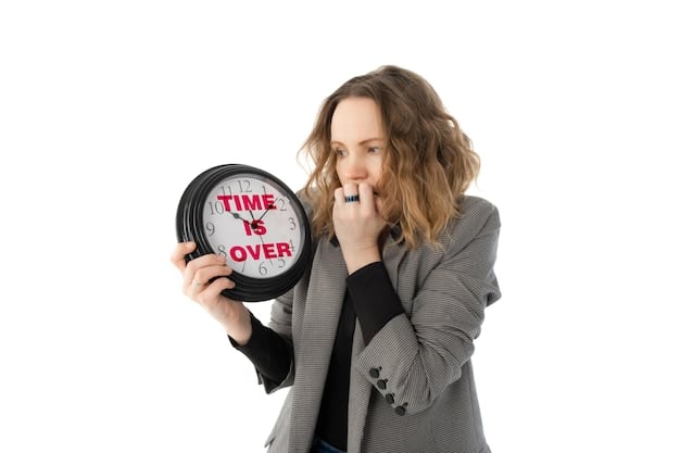 A person holding up a stop sign in front of a clock, symbolizing the act of setting time boundaries and protecting personal time. The background is a blurred cityscape, representing various demands on time.